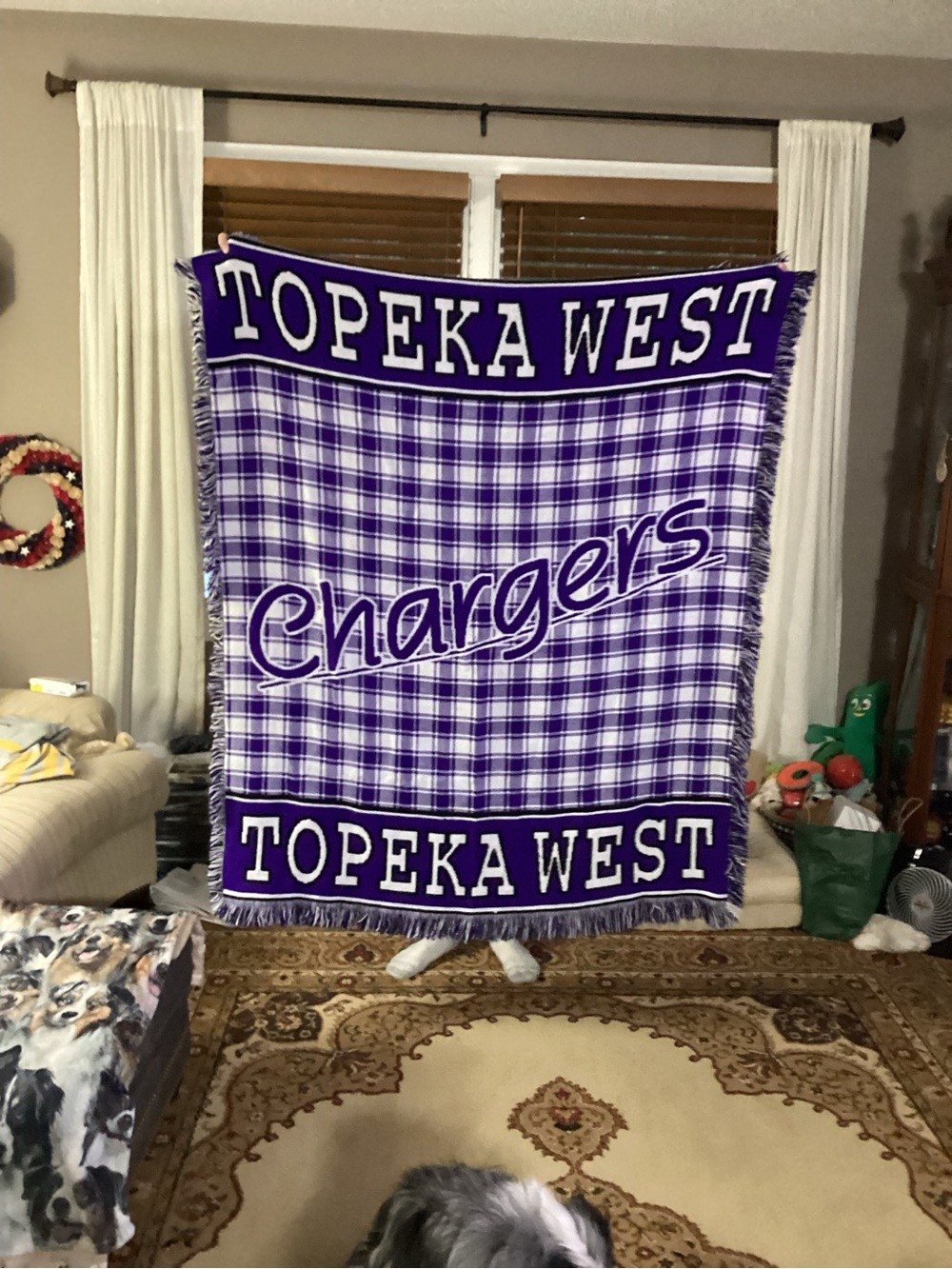 TWHS Chargers Purple Plaid Throw Blanket